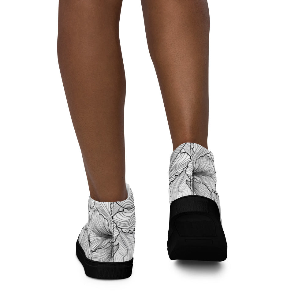 Flowing Petals Women’s High Top Sneakers - Black Color - https://ascensionemporium.net